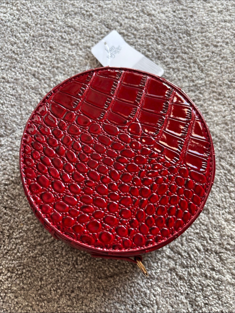 NWT Bon Voyage Red Croc-Embossed Round Jewelry Case or Purse